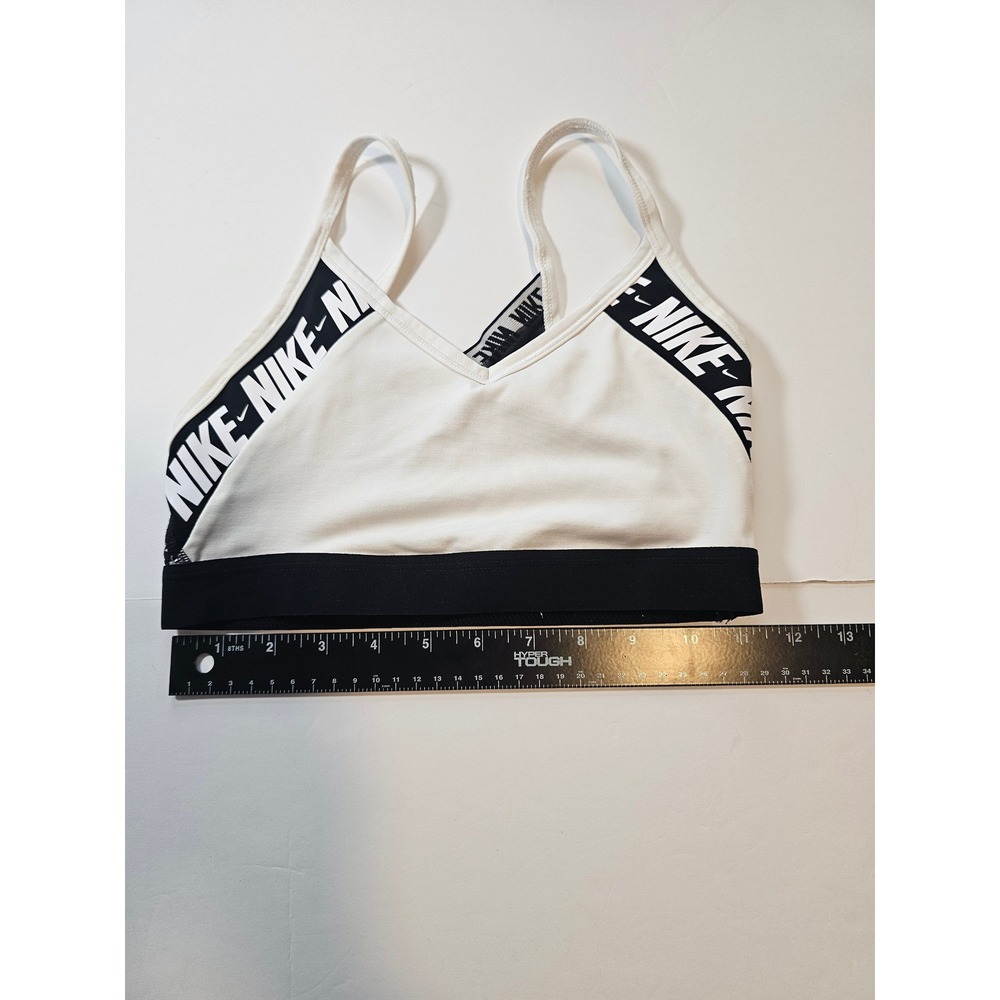 Nike Dri-FIT Indy Sports Bra Womens Small White Black Logo Activewear - Picture 4 of 4